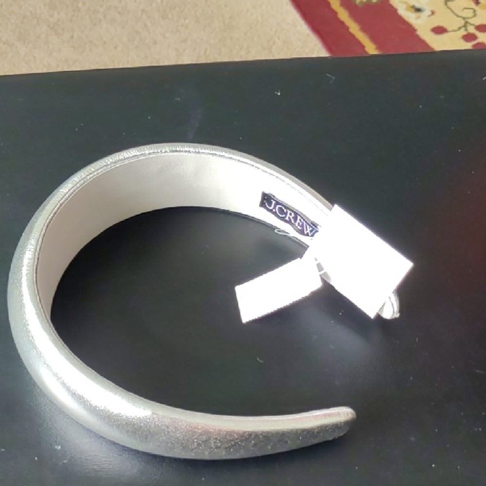 J. Crew Metallic Silver Leather Hairband
